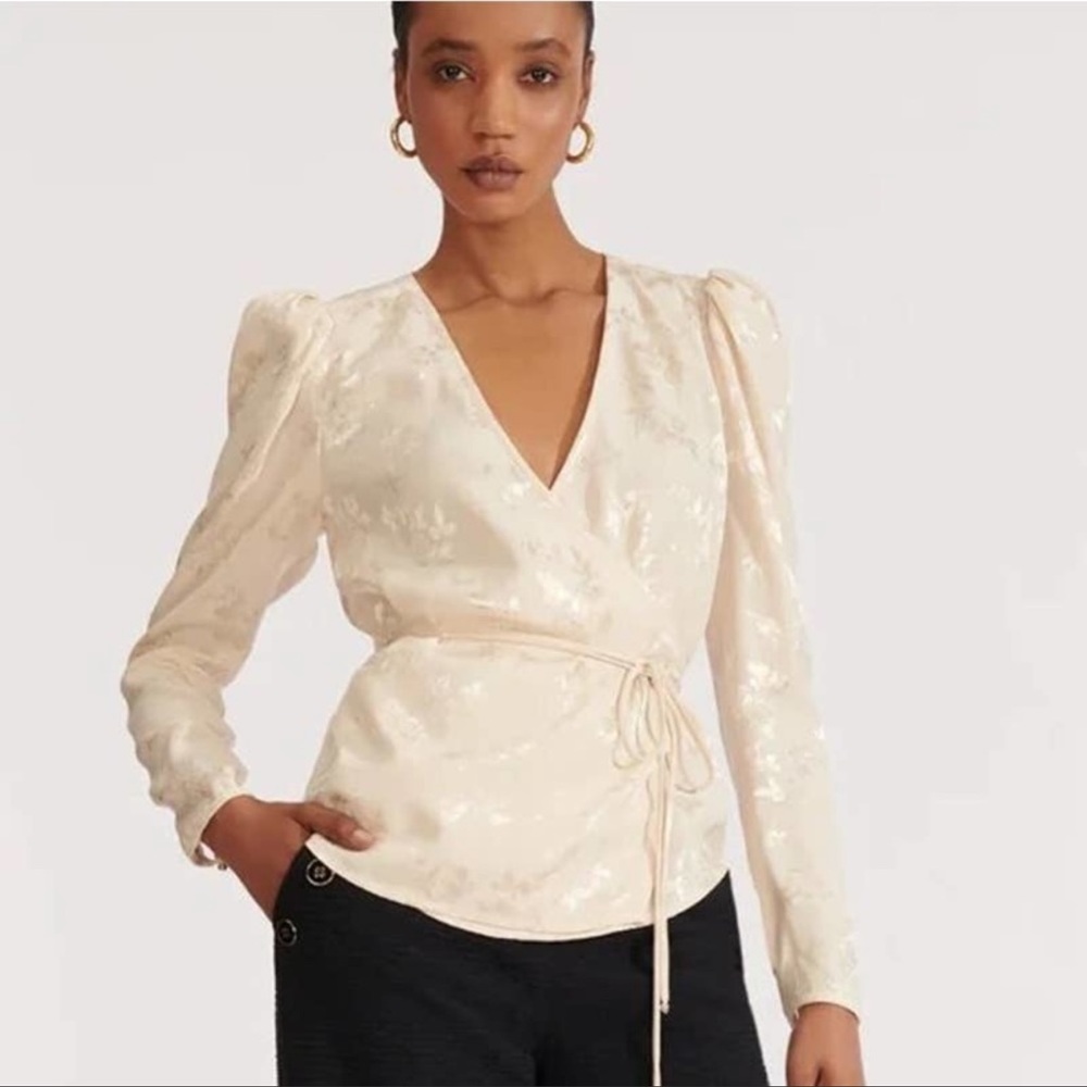 Veronica Beard Women's Jacquard Floral Eden Blouse Long Sleeve White Size 4